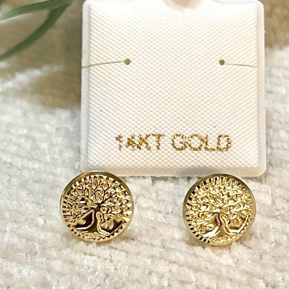 Solid Yellow Gold 14 Karat Tree of Life Earring